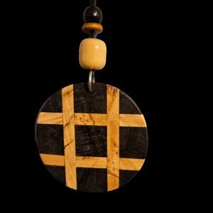 21 INCH HASH TAG DARK AND NATURAL WOOD CIRCLE NECKLACE